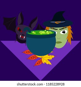 Halloween autumn fallen leaves mask witches bat vector