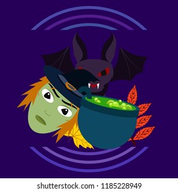 Halloween autumn fallen leaves mask witches bat vector