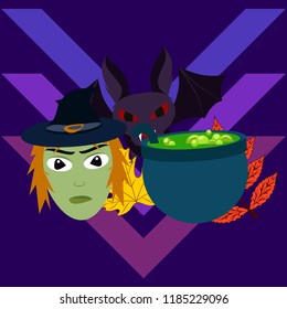 Halloween autumn fallen leaves mask witches bat vector