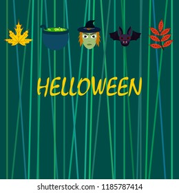 Halloween autumn fallen leaves mask witches bat vector