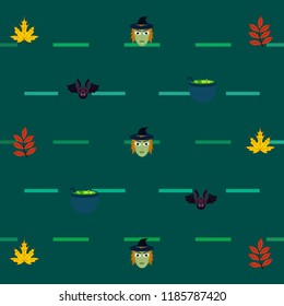 Halloween autumn fallen leaves mask witches bat vector