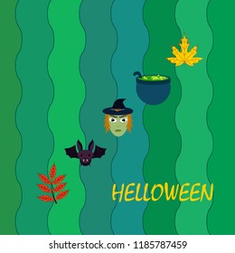 Halloween autumn fallen leaves mask witches bat vector