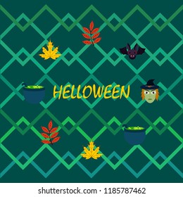 Halloween autumn fallen leaves mask witches bat vector