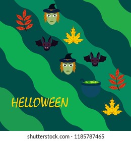 Halloween autumn fallen leaves mask witches bat vector