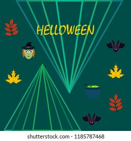 Halloween autumn fallen leaves mask witches bat vector