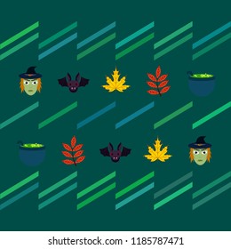 Halloween autumn fallen leaves mask witches bat vector