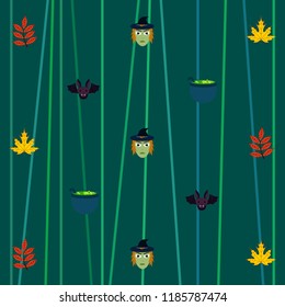 Halloween autumn fallen leaves mask witches bat vector