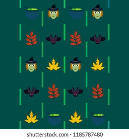 Halloween autumn fallen leaves mask witches bat vector