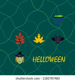 Halloween autumn fallen leaves mask witches bat vector
