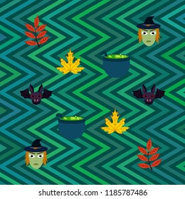 Halloween autumn fallen leaves mask witches bat vector