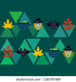 Halloween autumn fallen leaves mask witches bat vector