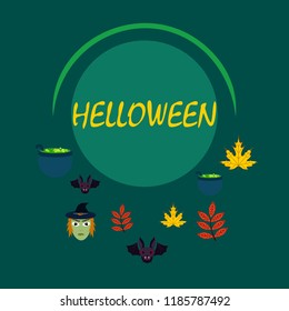 Halloween autumn fallen leaves mask witches bat vector