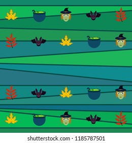 Halloween autumn fallen leaves mask witches bat vector