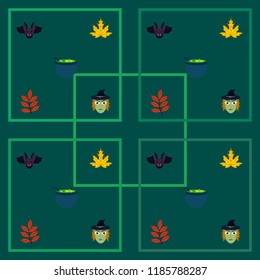 Halloween autumn fallen leaves mask witches bat vector