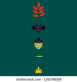 Halloween autumn fallen leaves mask witches bat vector