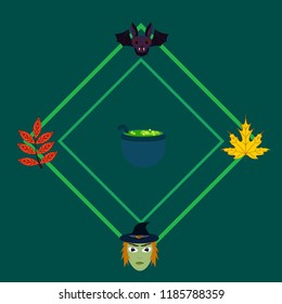 Halloween autumn fallen leaves mask witches bat vector