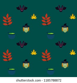 Halloween autumn fallen leaves mask witches bat vector