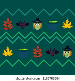 Halloween autumn fallen leaves mask witches bat vector