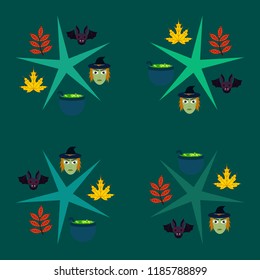 Halloween autumn fallen leaves mask witches bat vector