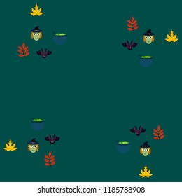Halloween autumn fallen leaves mask witches bat vector