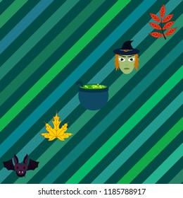 Halloween autumn fallen leaves mask witches bat vector