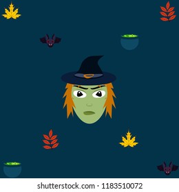 Halloween autumn fallen leaves, witch and bat vector