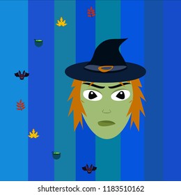 Halloween autumn fallen leaves, witch and bat vector