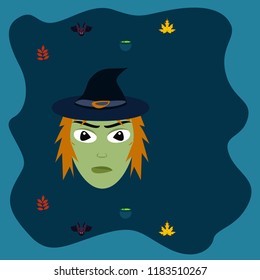 Halloween autumn fallen leaves, witch and bat vector