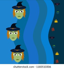 Halloween autumn fallen leaves, witch and bat vector
