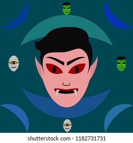 Halloween Autumn Mask Dracula Franckenstein Mummy Bat Vector