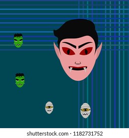 Halloween Autumn Mask Dracula Franckenstein Mummy Bat Vector