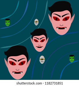 Halloween Autumn Mask Dracula Franckenstein Mummy Bat Vector