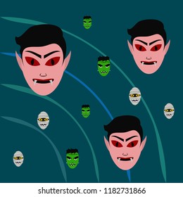 Halloween Autumn Mask Dracula Franckenstein Mummy Bat Vector