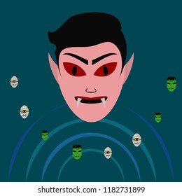 Halloween Autumn Mask Dracula Franckenstein Mummy Bat Vector