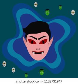 Halloween Autumn Mask Dracula Franckenstein Mummy Bat Vector