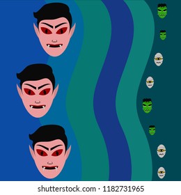Halloween Autumn Mask Dracula Franckenstein Mummy Bat Vector