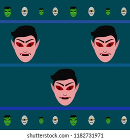 Halloween Autumn Mask Dracula Franckenstein Mummy Bat Vector