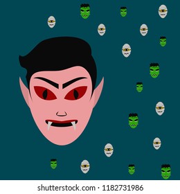 Halloween Autumn Mask Dracula Franckenstein Mummy Bat Vector