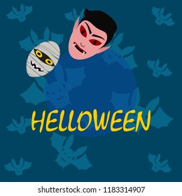 Halloween Autumn Mask Dracula Franckenstein Mummy Bat Vector