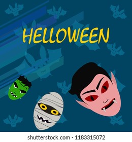 Halloween Autumn Mask Dracula Franckenstein Mummy Bat Vector