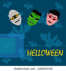 Halloween Autumn Mask Dracula Franckenstein Mummy Bat Vector
