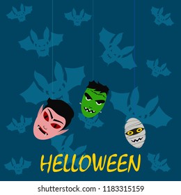 Halloween Autumn Mask Dracula Franckenstein Mummy Bat Vector
