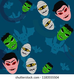 Halloween Autumn Mask Dracula Franckenstein Mummy Bat Vector
