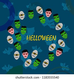 Halloween Autumn Mask Dracula Franckenstein Mummy Bat Vector