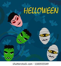 Halloween Autumn Mask Dracula Franckenstein Mummy Bat Vector