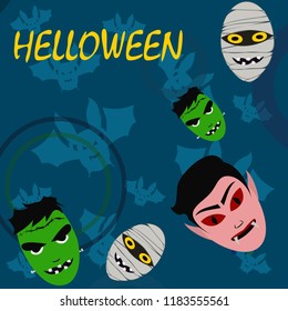 Halloween Autumn Mask Dracula Franckenstein Mummy Bat Vector