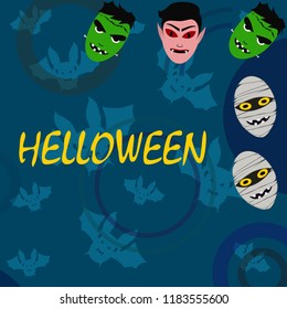 Halloween Autumn Mask Dracula Franckenstein Mummy Bat Vector