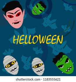 Halloween Autumn Mask Dracula Franckenstein Mummy Bat Vector