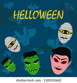 Halloween Autumn Mask Dracula Franckenstein Mummy Bat Vector