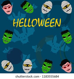 Halloween Autumn Mask Dracula Franckenstein Mummy Bat Vector